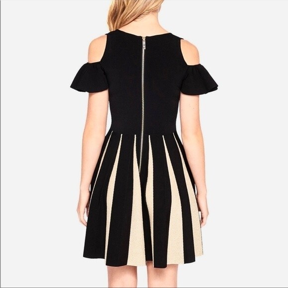 Ted Baker Wytney Cold-shoulder Skater Dress in Black and Gold 2 NWOT - Picture 4 of 13